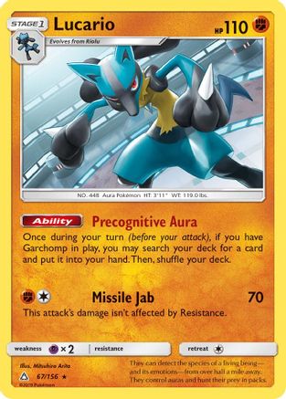 Lucario (067/156) [SM  Ultra Prism] Holofoil - Holo Rare