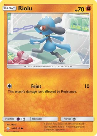 Riolu (102/214) [SM  Unbroken Bonds] Reverse Holofoil - Common