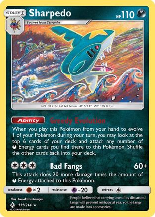 Sharpedo (111/214) [SM  Unbroken Bonds] Reverse Holofoil - Rare
