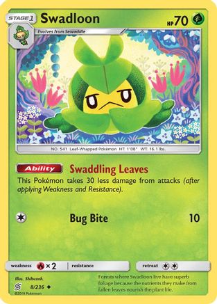 Swadloon (008/236) [SM  Unified Minds] Reverse Holofoil - Uncommon