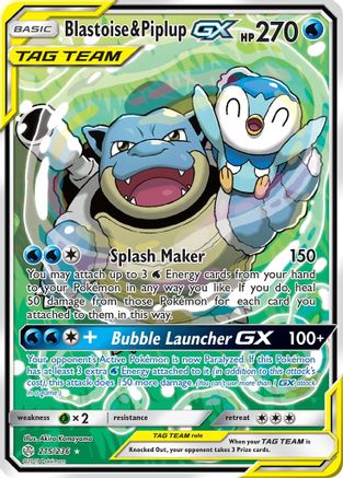 Blastoise & Piplup GX (Alternate Full Art) (215/236) [SM  Cosmic Eclipse] Holofoil - Ultra Rare