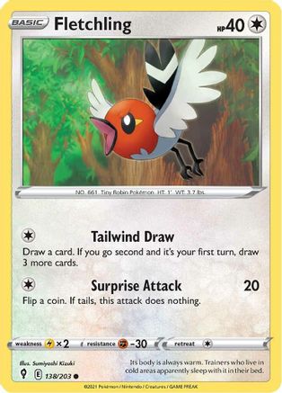 Fletchling (138/203) [SWSH07 Evolving Skies] Reverse Holofoil - Common