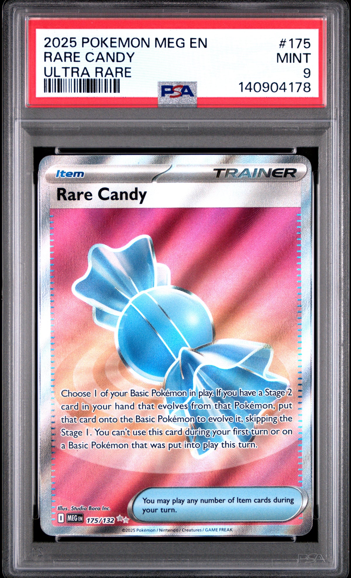 2025 POKEMON MEG EN-MEGA EVOLUTION #175 RARE CANDY ULTRA RARE PSA 9 – front