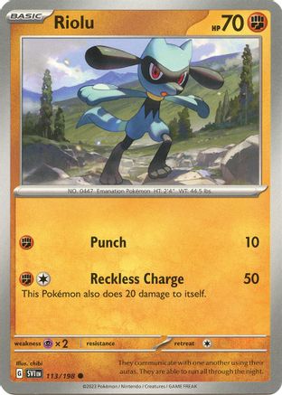 Riolu (113/198) [SV01 Scarlet & Violet Base Set] Reverse Holofoil - Common