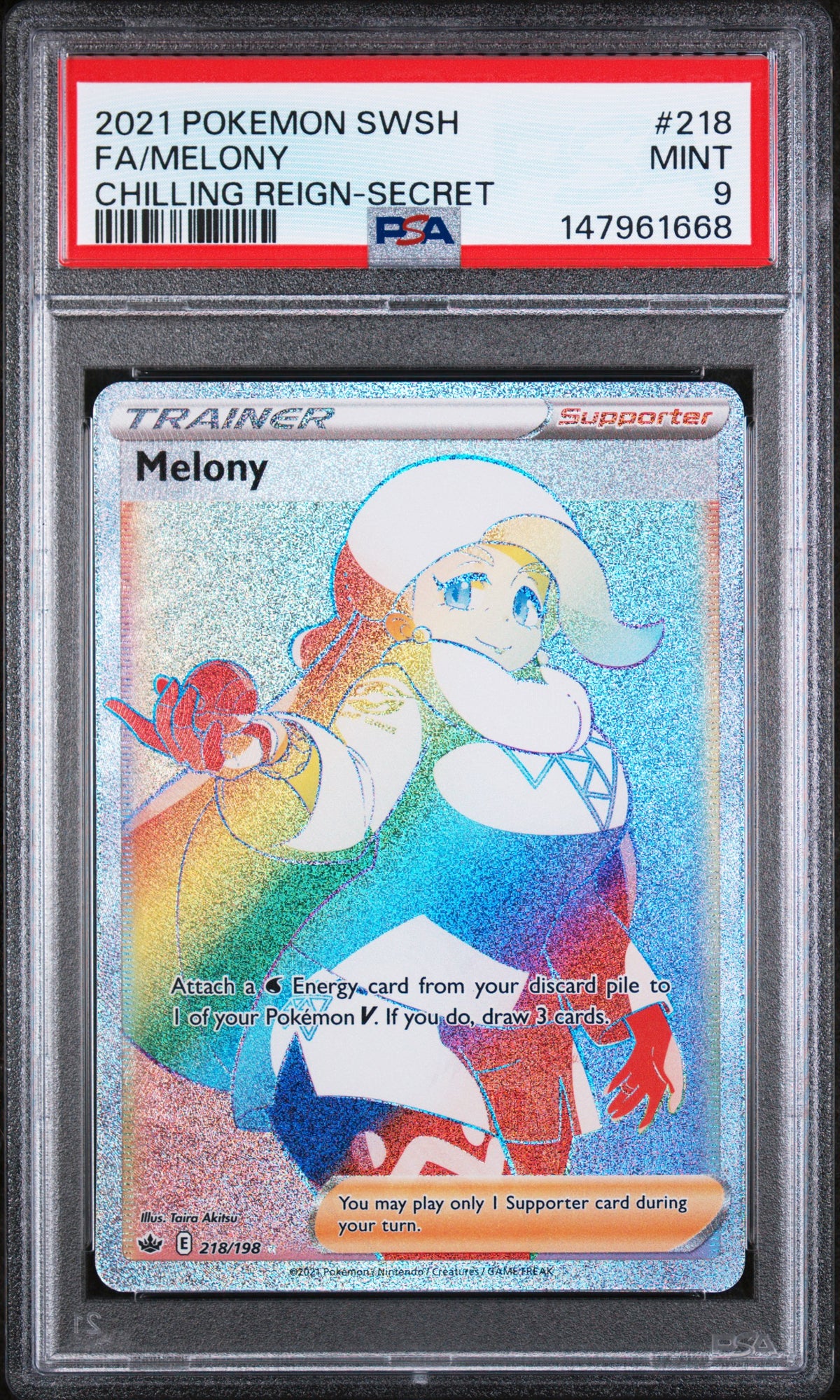 2021 POKEMON SWORD & SHIELD CHILLING REIGN #218 FA/MELONY SECRET PSA 9 – front
