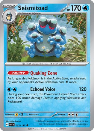 Seismitoad (052) [SV03 Obsidian Flames] Normal - Uncommon