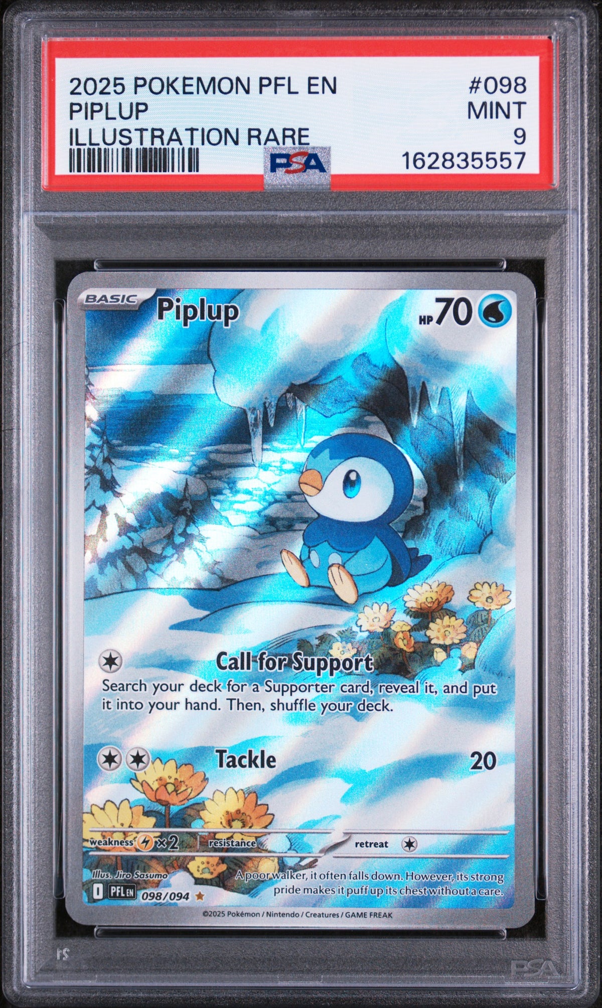 2025 POKEMON PFL EN-PHANTASMAL FLAMES #098 PIPLUP ILLUSTRATION RARE PSA 9 – front