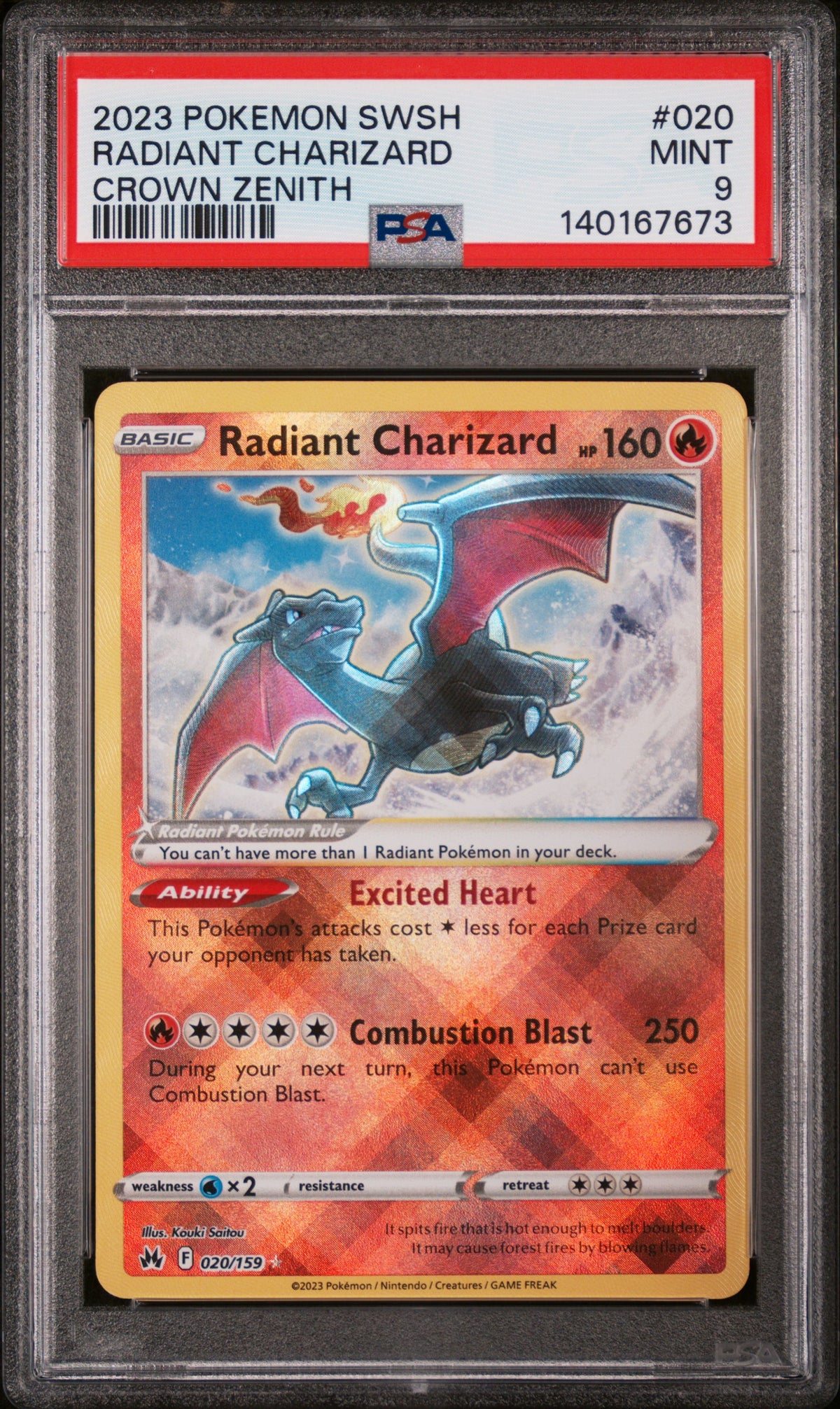 2023 POKEMON SWORD AND SHIELD CROWN ZENITH #020 RADIANT CHARIZARD PSA 9 – front
