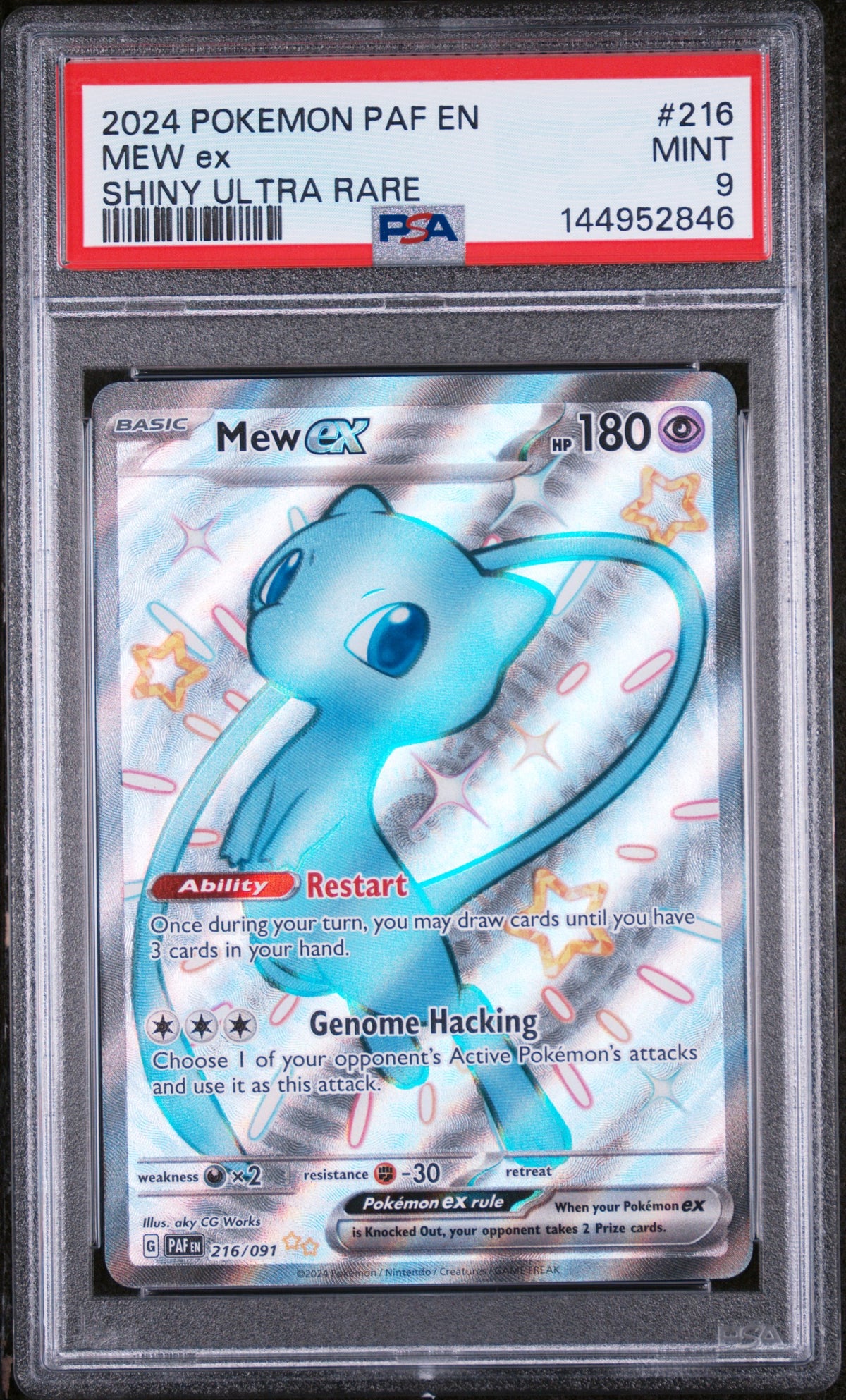 2024 POKEMON PAF EN-PALDEAN FATES #216 MEW ex SHINY ULTRA RARE PSA 9 – front