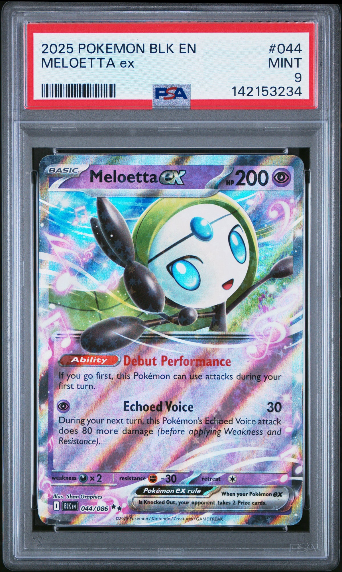 2025 POKEMON BLK EN-BLACK BOLT #044 MELOETTA ex PSA 9 – front