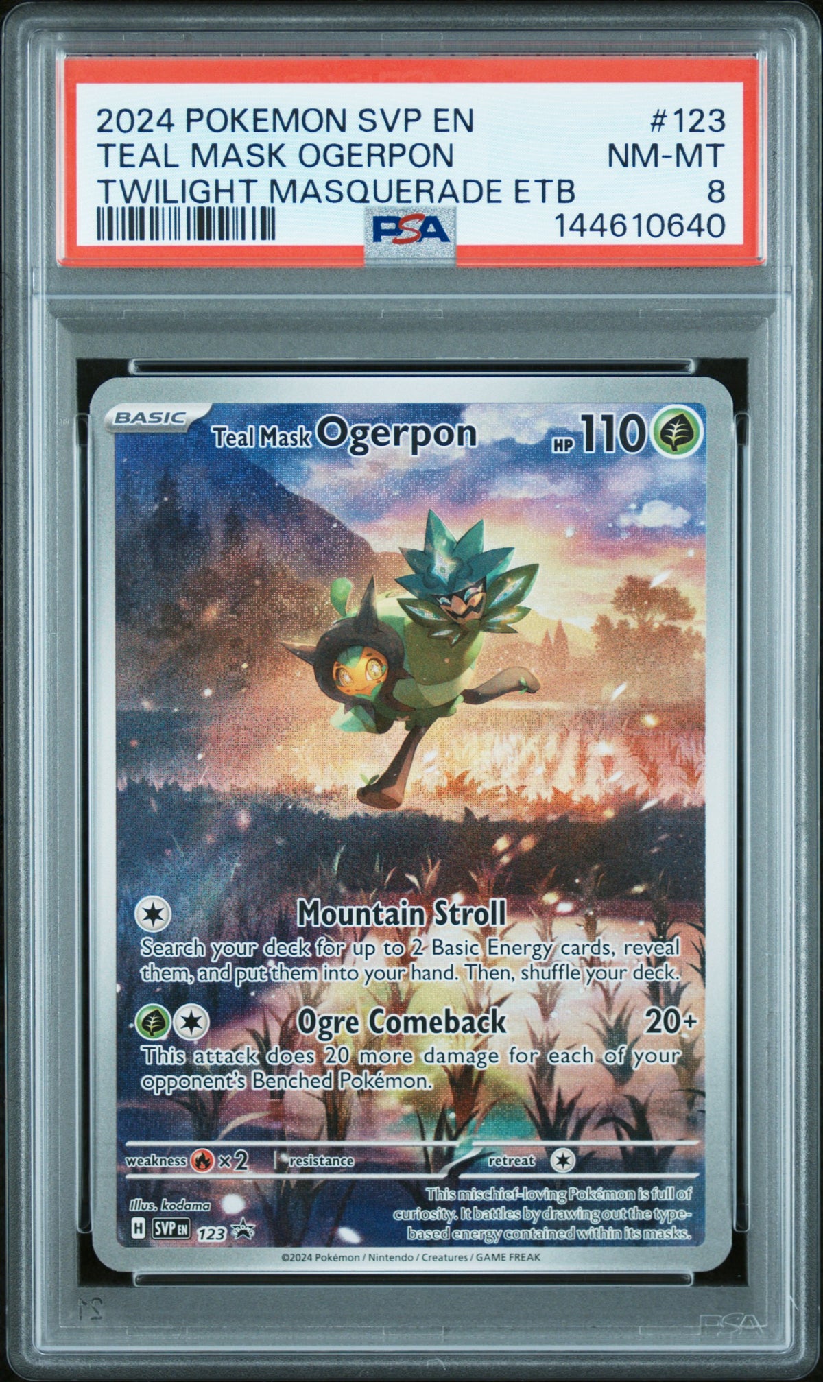 2024 POKEMON SVP EN-SCARLET & VIOLET BLACK STAR PROMOS #123 TEAL MASK OGERPON TWILIGHT MASQUERADE ETB PSA 8 – front