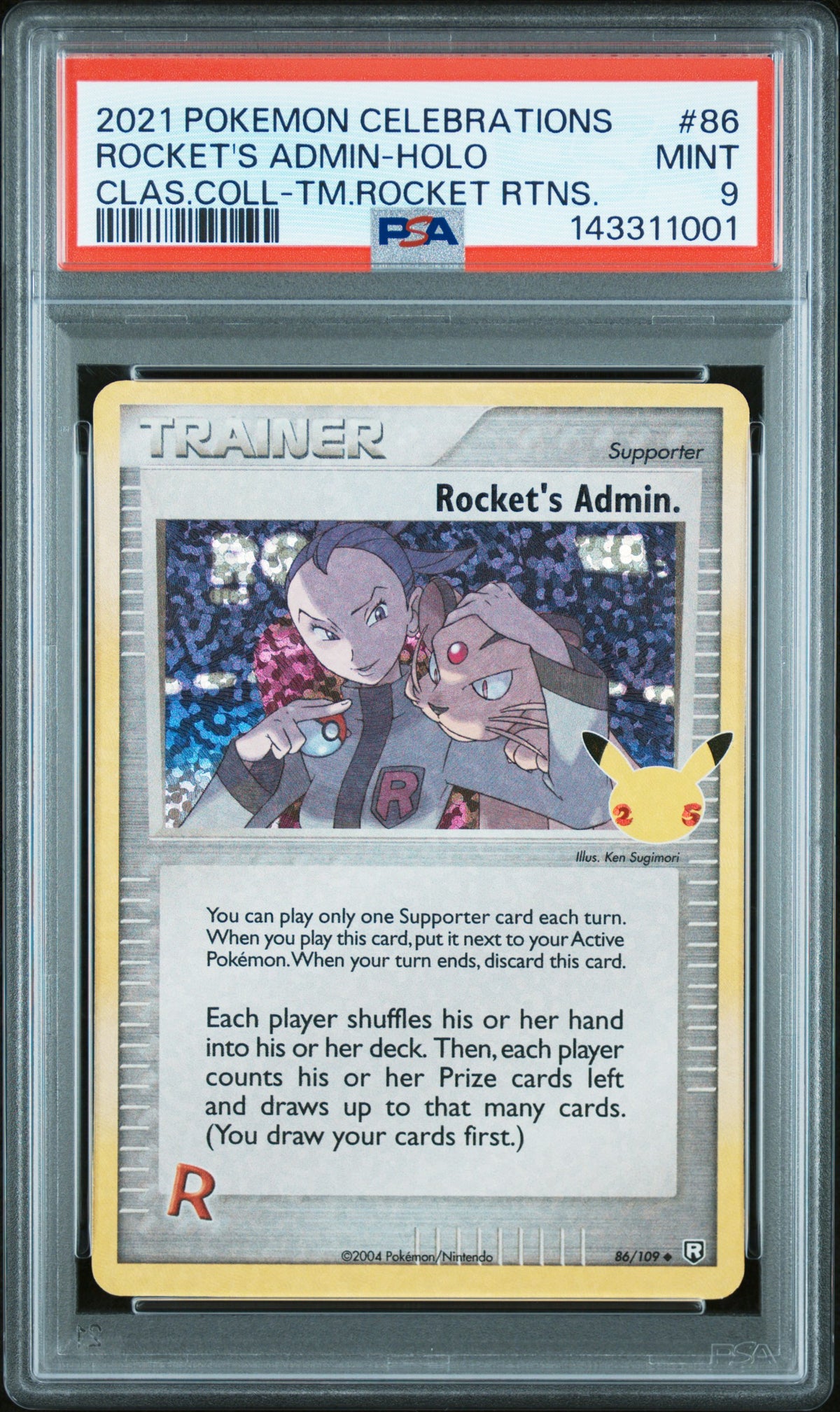 2021 POKEMON CELEBRATIONS CLASSIC COLLECTION #86 ROCKET'S ADMIN-HOLO CLAS.COLL-TM.ROCKET RTNS. PSA 9 – front