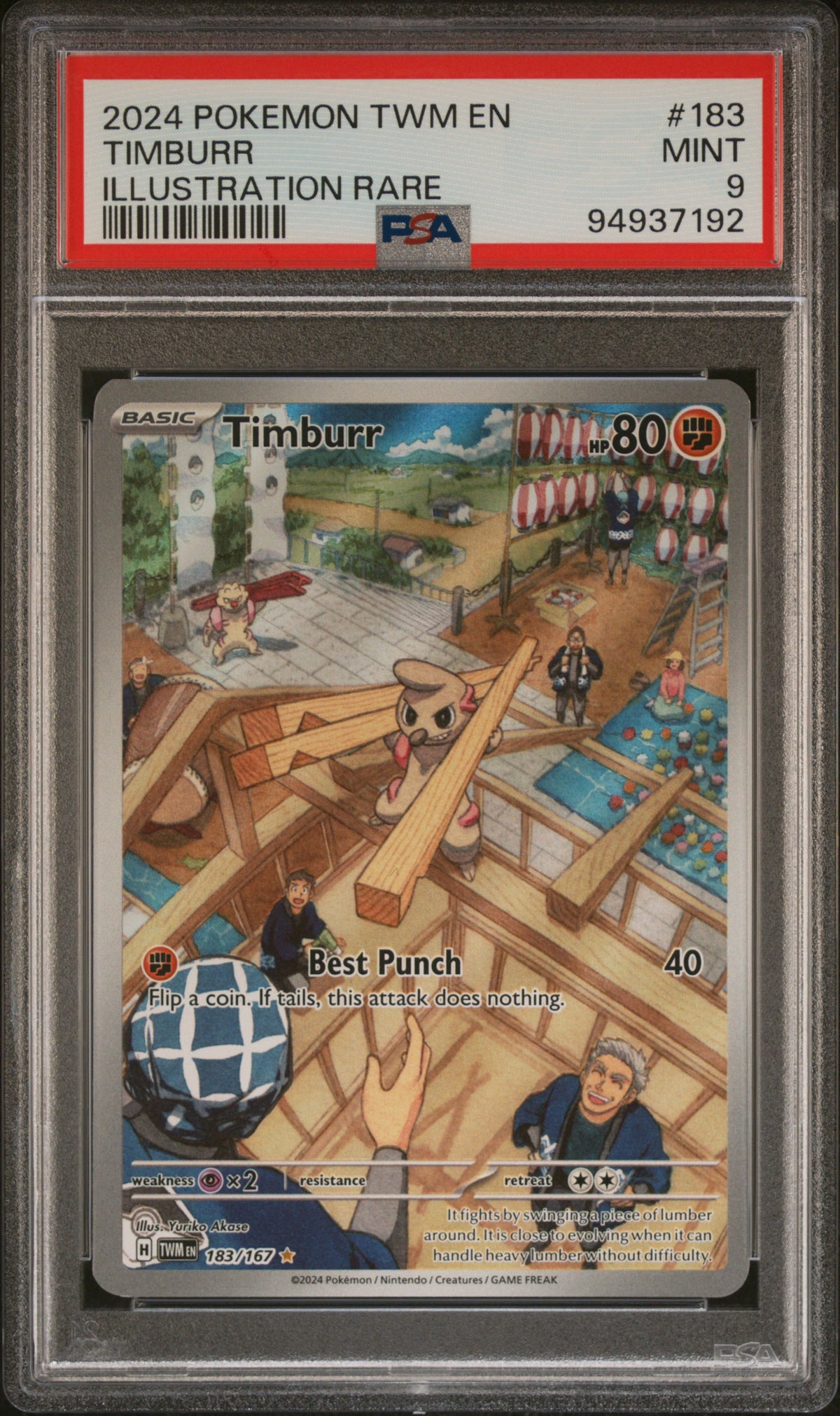 2024 POKEMON TWM EN-TWILIGHT MASQUERADE #183 TIMBURR ILLUSTRATION RARE PSA 9 – front