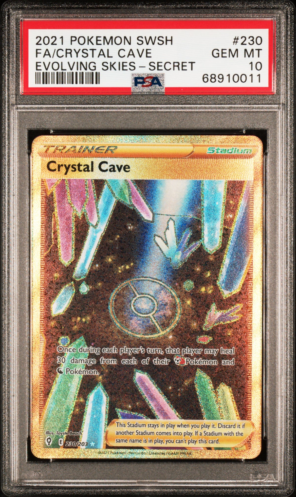 2021 POKEMON SWORD & SHIELD EVOLVING SKIES #230 FA/CRYSTAL CAVE SECRET PSA 10 – front