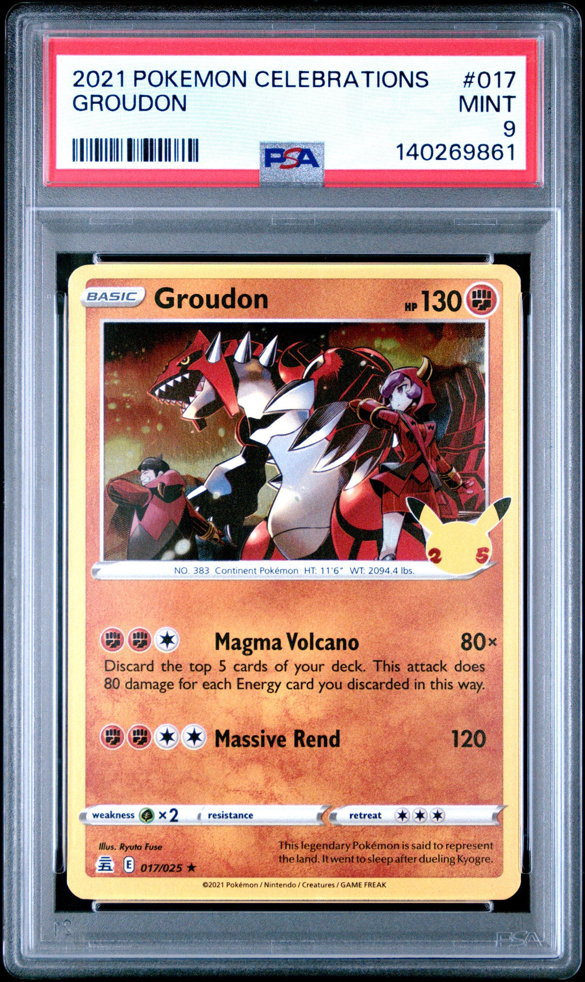2021 POKEMON CELEBRATIONS #017 GROUDON PSA 9 – front